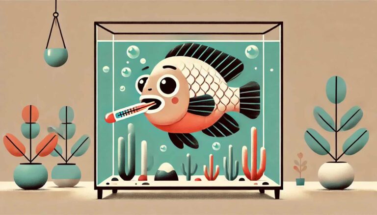 Cartoon sick cichlid with thermometer